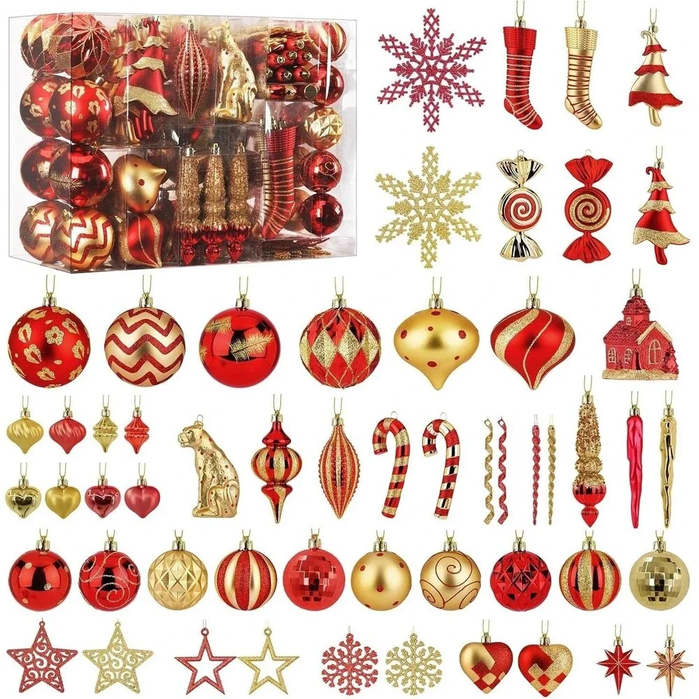 145 Piece Shatterproof Red Gold Christmas Ornament Set Tree Decor